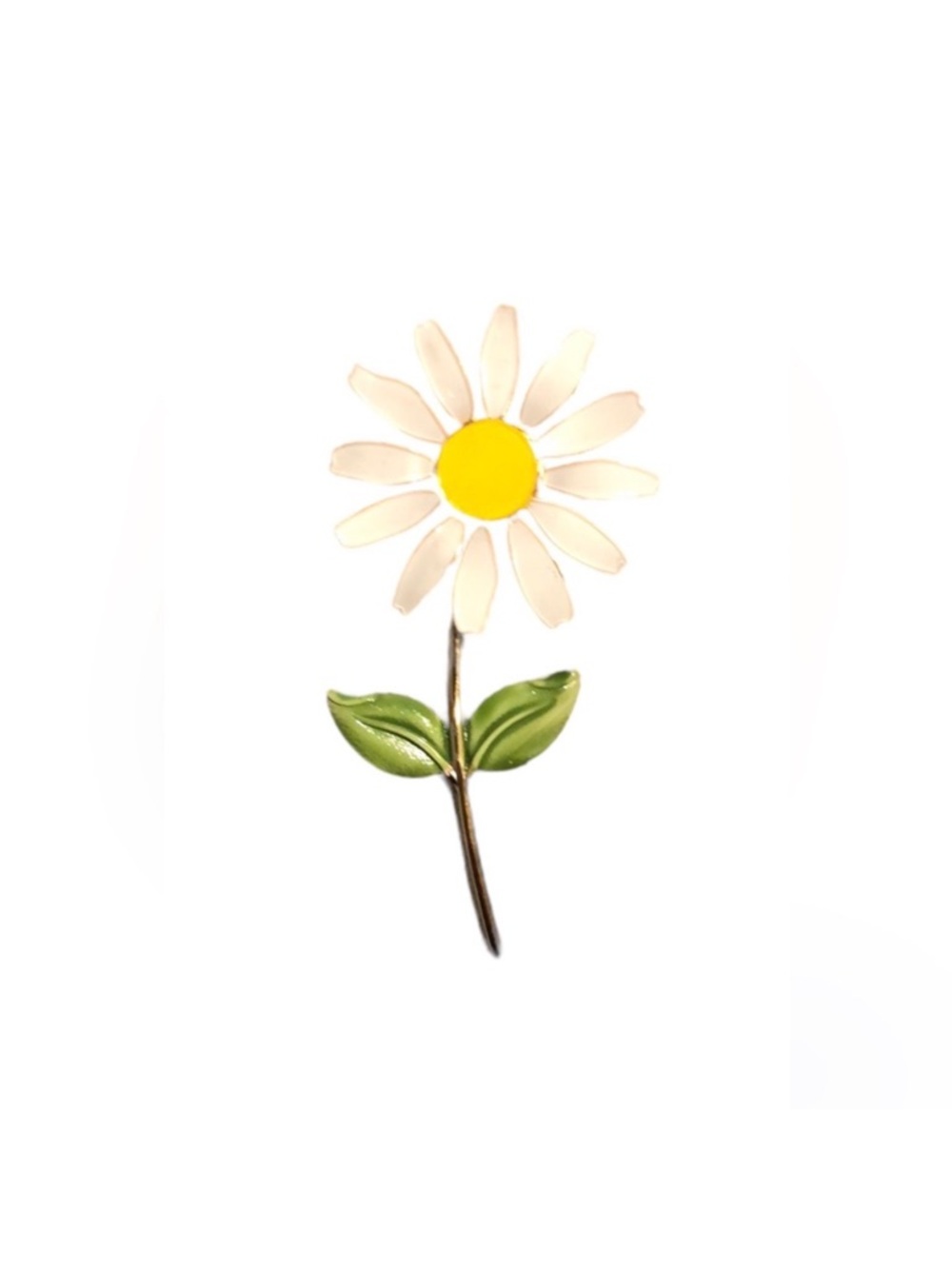 Sunflower White Yellow 3” Gold-Tone Floral Pin Vintage Brooch